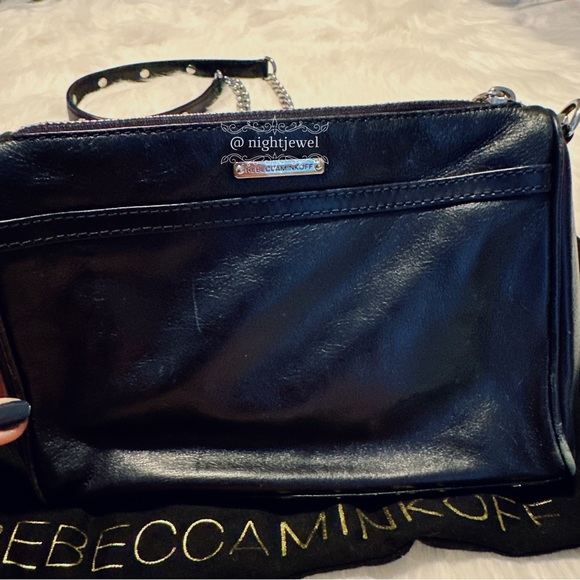 💙REBECCA MINKOFF Dark Navy Blue MAC clutch crossbody small medium silver chain - Picture 6 of 10
